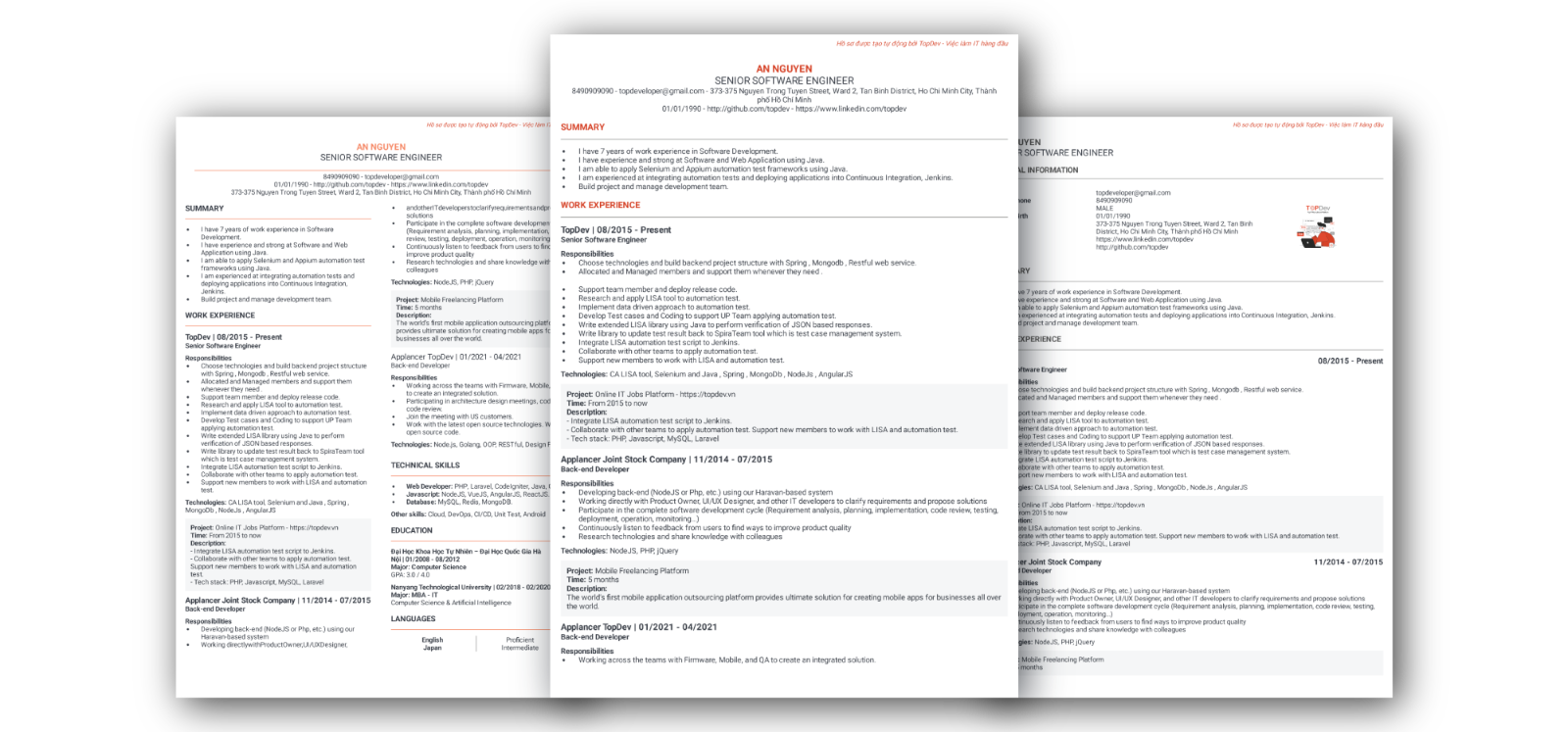 Ảnh minh họa trình tạo Saramin CV